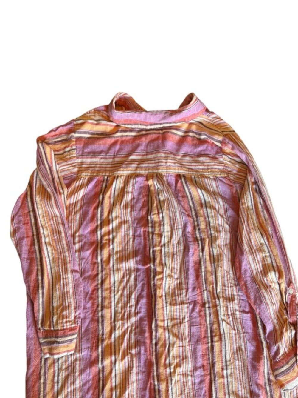 Denim & Co Naturals 3X Striped Button Front Shirt Roll Tab Summer Linen Blend - Picture 4 of 6